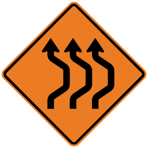 W24-1b Double Reverse Curve (3 lanes) (Left or Right)